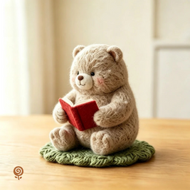 The Little Reading Bear – Handmade Wool Felt Figurine