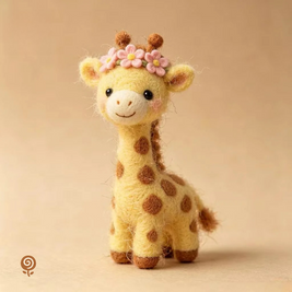 The Flower-Crown Little Giraffe – Handmade Wool Felt Figurine