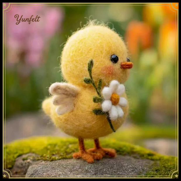Chick with Daisy – Wool Felt Spring Sunshine Figurine