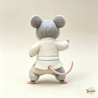 Handmade Wool Felt Martial Arts Mouse Figurine – Whimsical Desk Decor Gift