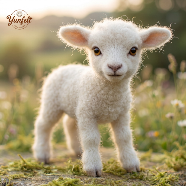White Lamb Figurine – Wool Felt Pastoral Desk Decor