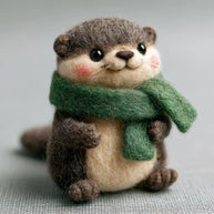 Handmade Wool Felt Cozy Scarf Otter Figurine – Winter Desk Decor Gift