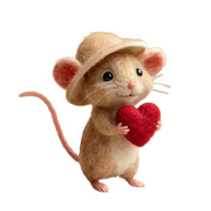 Mouse with Strawberry & Straw Hat – Wool Felt Summer Figurine