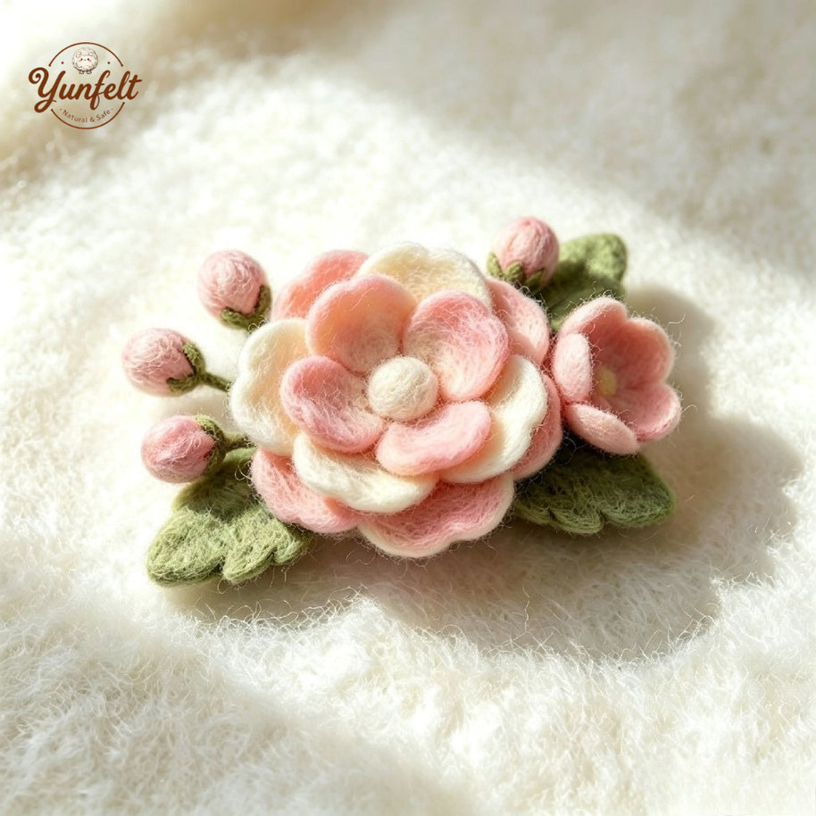 Handmade Wool Felt Pink Plum Blossom Brooch – Floral Fashion Accessory Gift