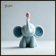 Friendship Blue Elephant with Pink Bird – Wool Felt Heartwarming Figurine