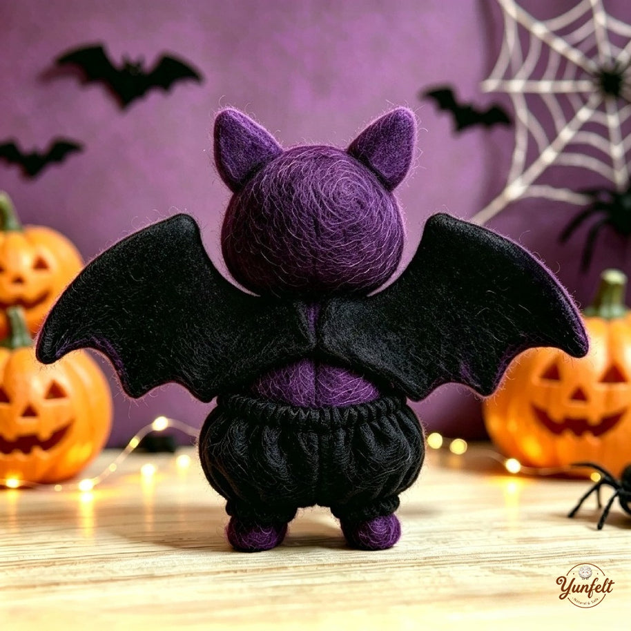 Handmade Wool Felt Spooky Bat Figurine – Gothic Halloween Desk Decor Gift