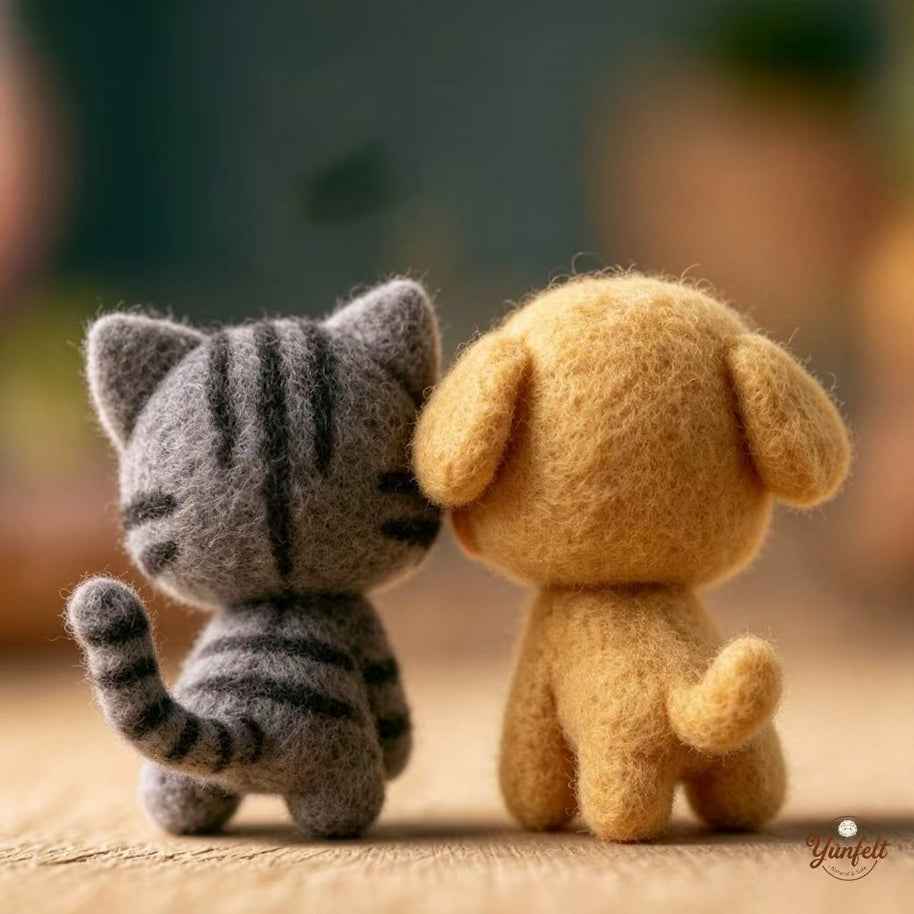 Handmade Wool Felt Cat & Dog Couple Figurine – Sweet Desk Decor Gift