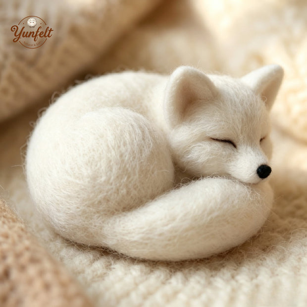 Curled Up Sleeping Fox – Wool Felt Woodland Figurine