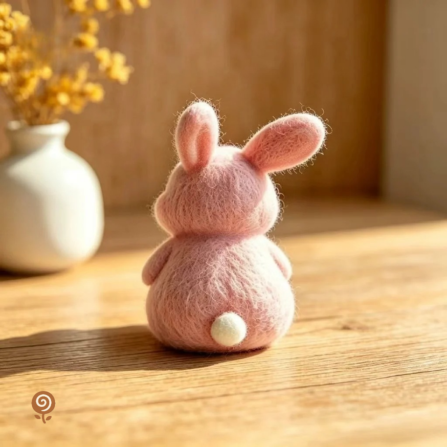The Little Carrot-Hugging Bunny – Handmade Wool Felt Rabbit Figurine