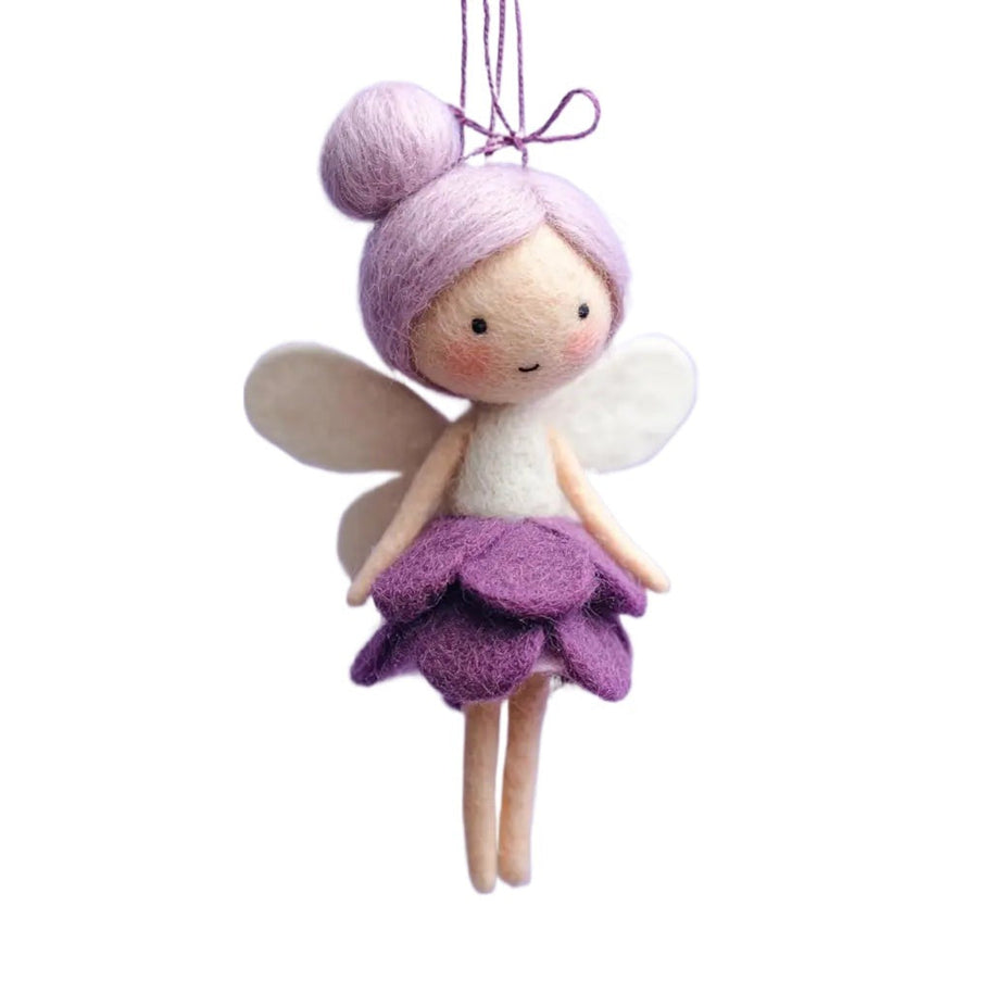 Flower Fairy with Purple Petal Dress – Wool Felt Hanging Ornament