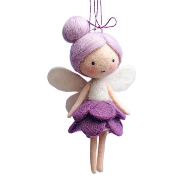 Flower Fairy with Purple Petal Dress – Wool Felt Hanging Ornament