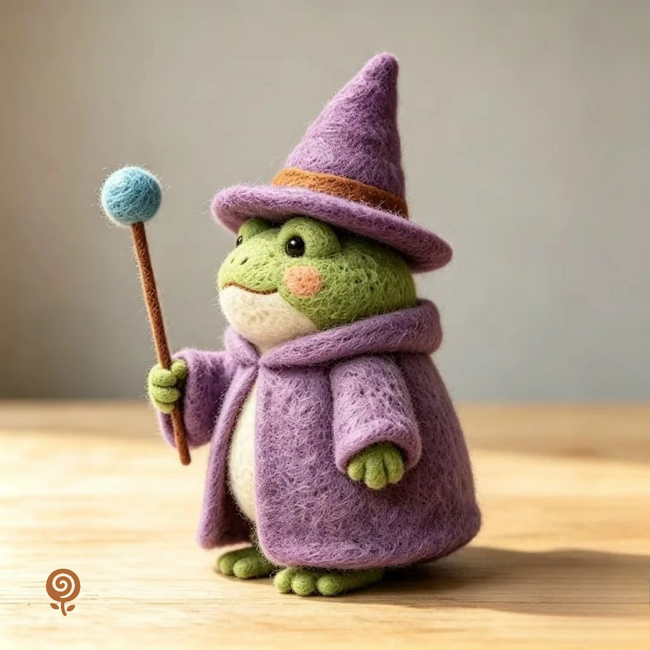 The Purple-Robed Frog Wizard – Handmade Wool Felt Fantasy Figurine
