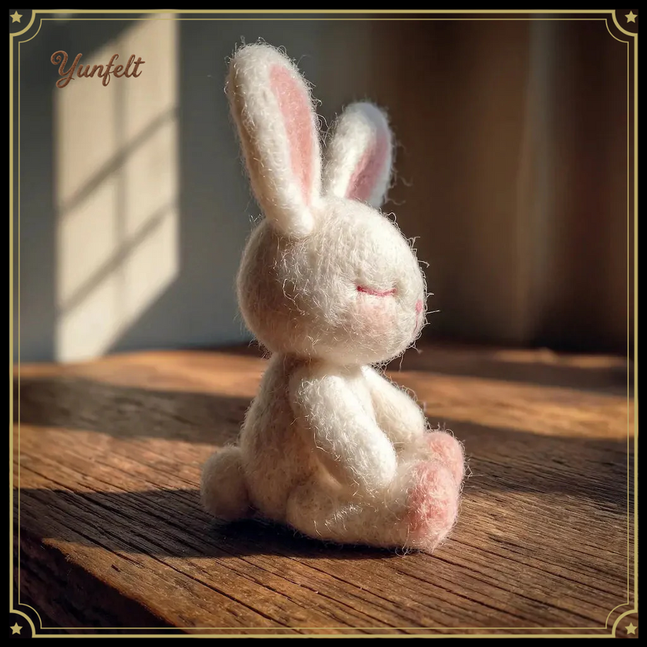 Meditating White Rabbit – Zen Wool Felt Desk Companion