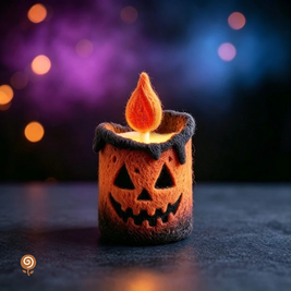 The Spooky Halloween Candle – Handmade Wool Felt Skull or Jack-o’-Lantern Figurine