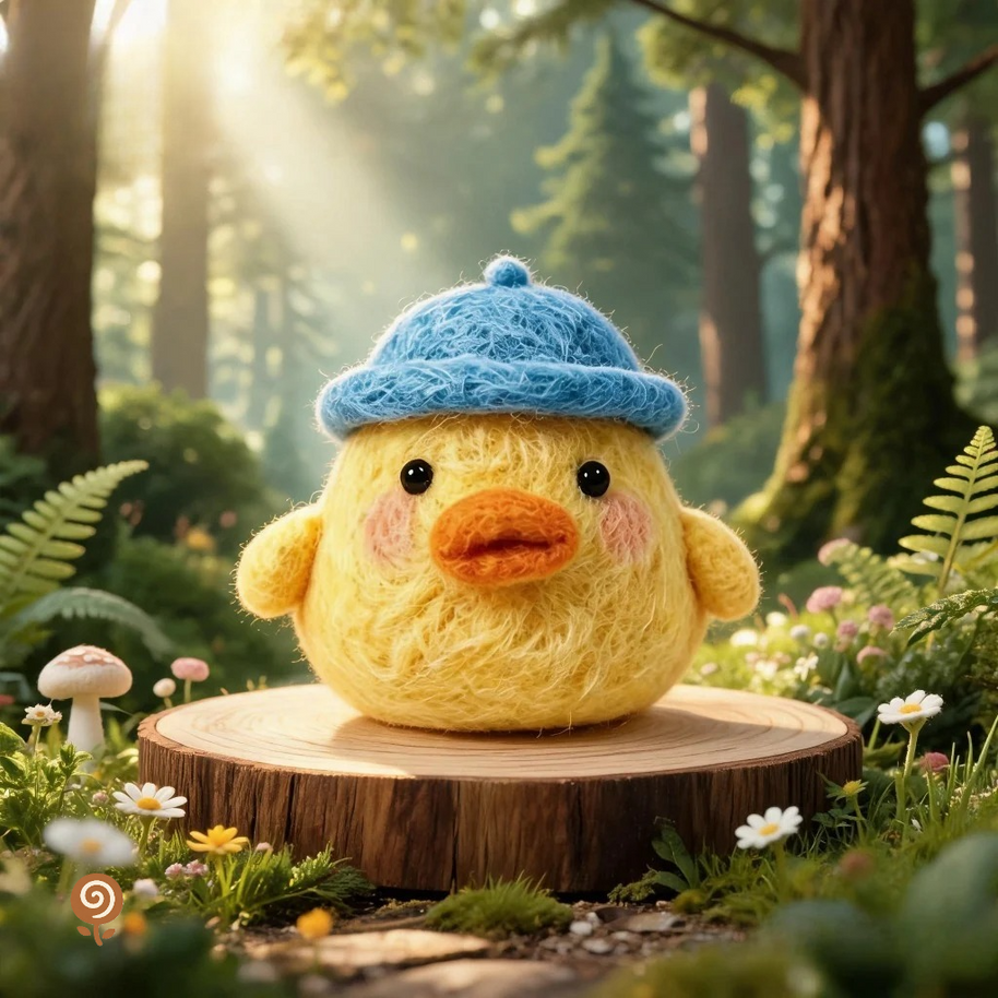 The Blue-Beret Little Chick – Handmade Wool Felt Figurine