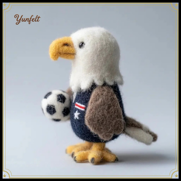 Bald Eagle Soccer Player – Wool Felt Sporty Figurine