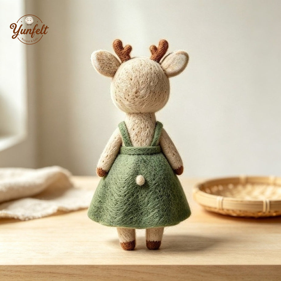 Handmade Wool Felt Deer Figurine – Storybook Desk Decor Gift