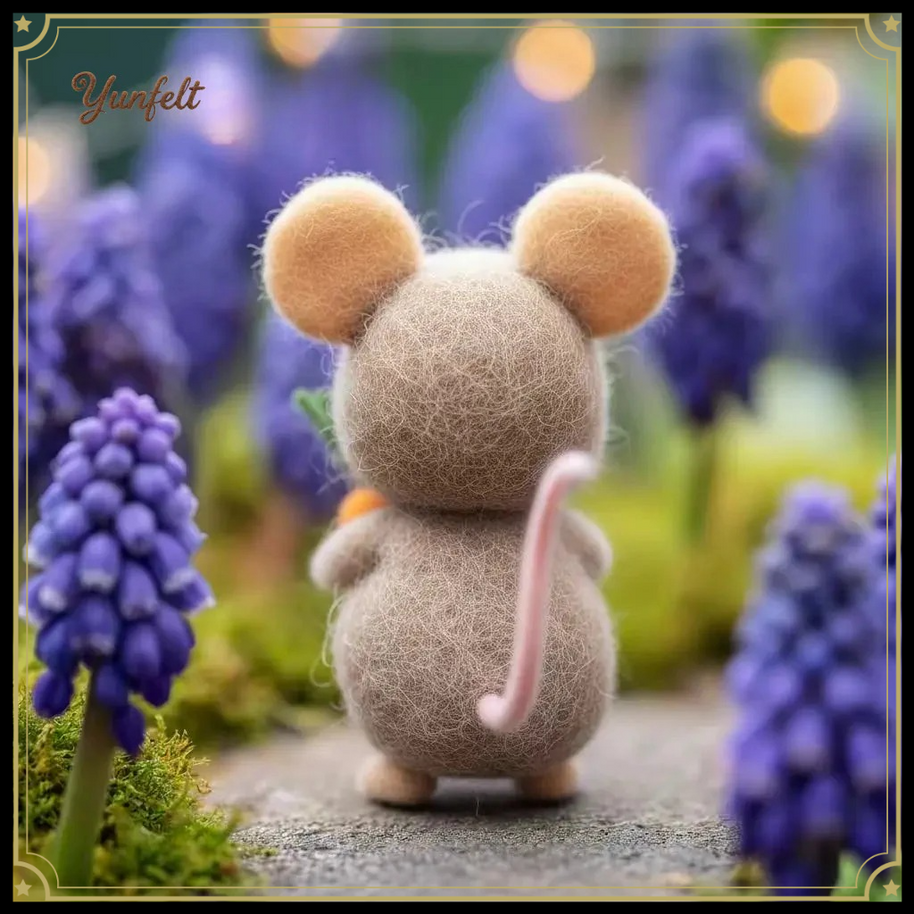 Spring Mouse Holding a Carrot – Wool Felt Garden Friend