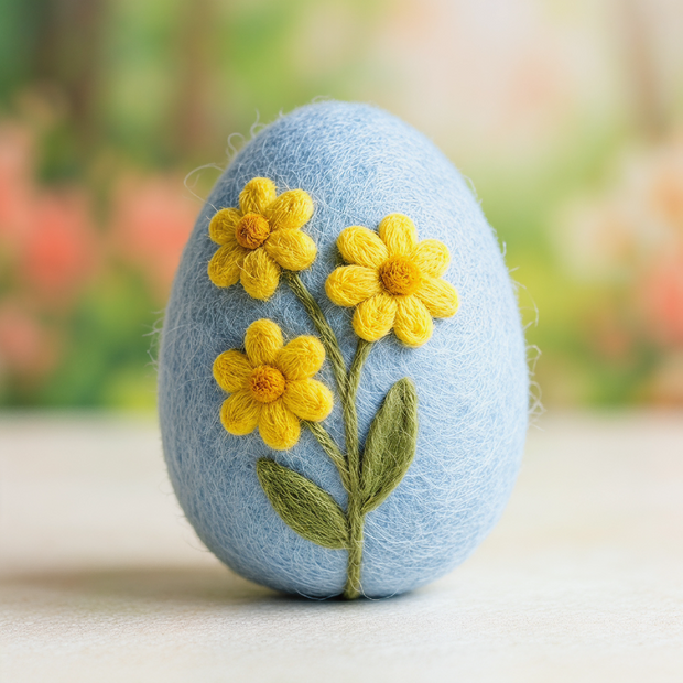Pale Blue Easter Egg with Yellow Flower – Wool Felt Spring Decor