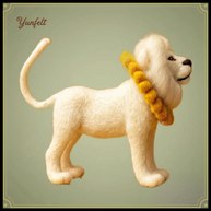 White Lion with Yellow Collar – Radiant Wool Felt Sunshine Guardian
