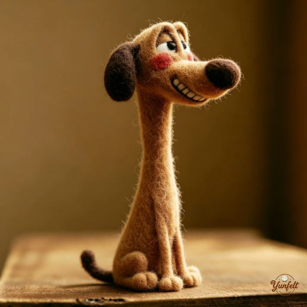 Handmade Wool Felt Cartoon Dog Figurine – Whimsical Desk Decor Gift