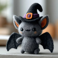 Handmade Wool Felt Witch Bat Figurine – Halloween Desk Decor Gift