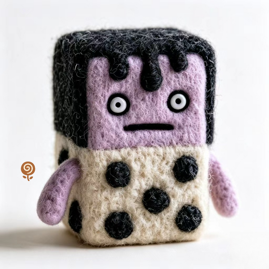 The Puzzled Polka-Dot Monster – Handmade Wool Felt Figurine