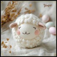 Chubby Spring Lamb – Wool Felt Curly Easter Figurine