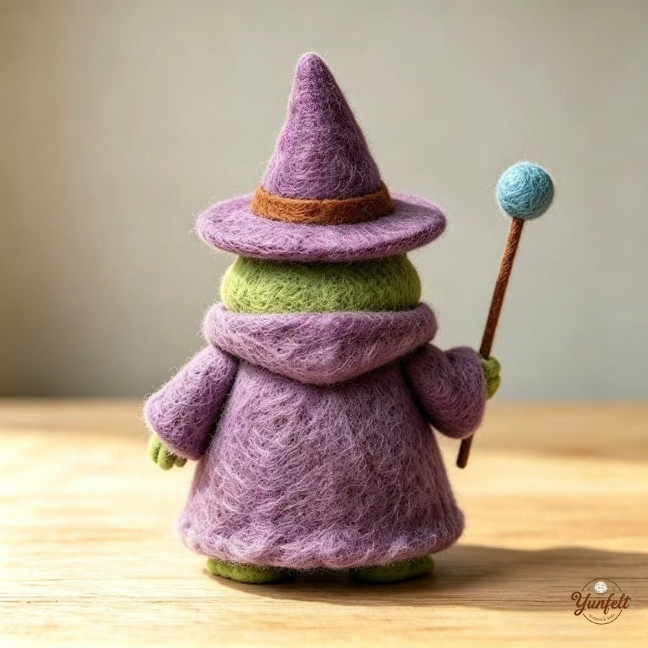 Handmade Wool Felt Witch Frog Figurine – Halloween Home Decor Gift