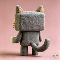 Handmade Wool Felt Square Cat Figurine – Coffee Lover Desk Decor Gift