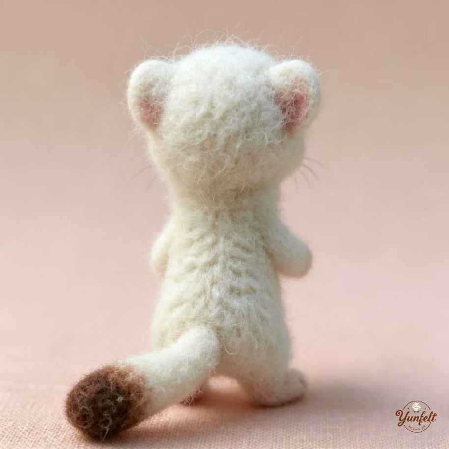Handmade Wool Felt White Stoat Figurine – Woodland Desk Decor Gift