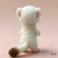 Handmade Wool Felt White Stoat Figurine – Woodland Desk Decor Gift