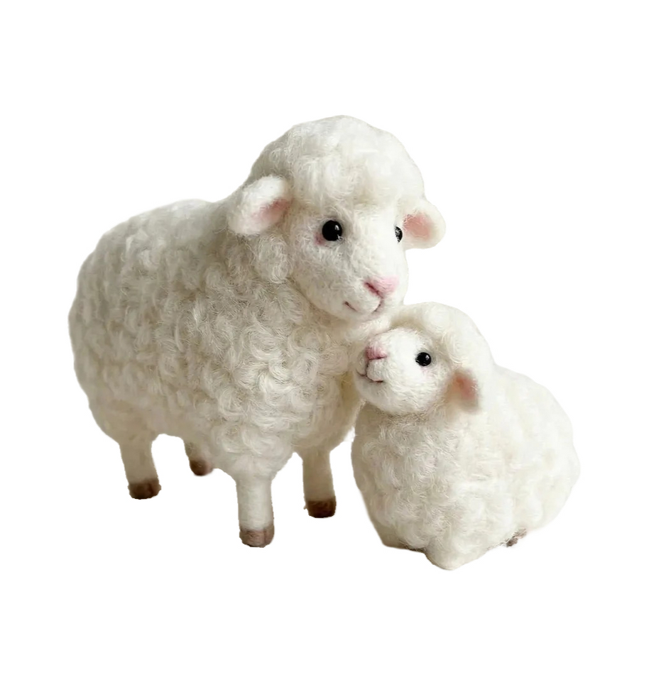 Mother Sheep & Baby Lamb – Wool Felt Pastoral Family Set