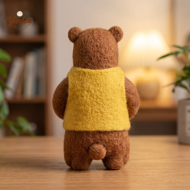 Storybook White Bear in Green Vest – Wool Felt Gentle Desk Companion