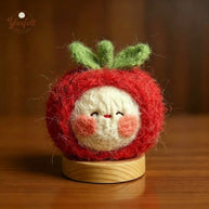 Handmade Wool Felt Red Apple Figurine – Smiley Desk Decor Gift
