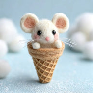 Handmade Wool Felt Ice Cream Mouse Figurine – Whimsical Desk Decor Gift