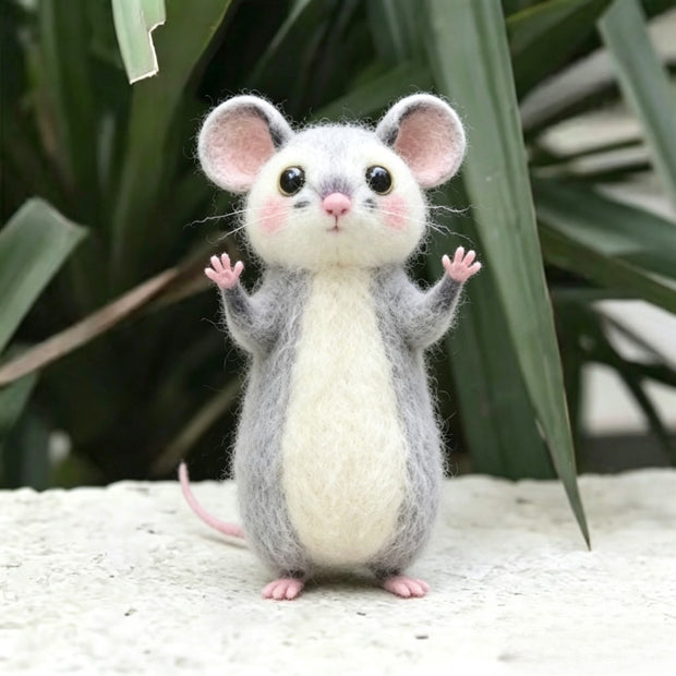 Handmade Wool Felt Standing Grey Mouse Figurine – Nature Desk Decor Gift