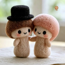 The Ever-After Mushroom Couple – Handmade Wool Felt Figurine Set