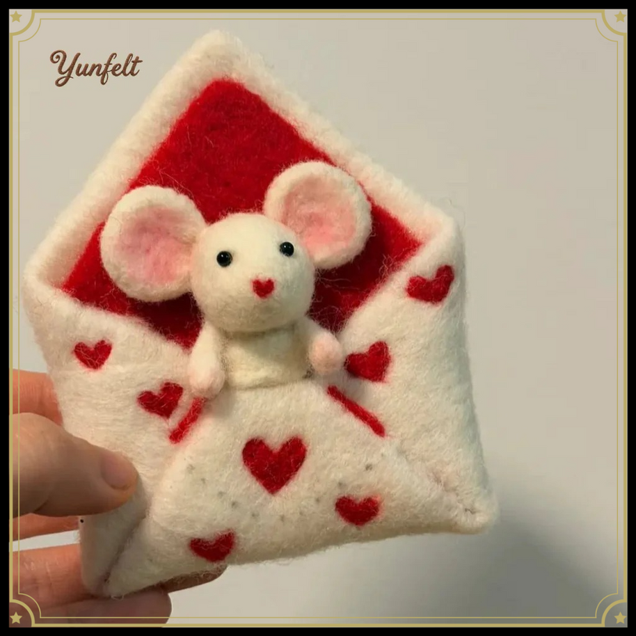 Mouse Peeking from Love Letter Envelope – Wool Felt Romantic Keepsake