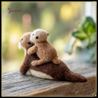 Mother & Baby Sea Otter – Wool Felt Coastal Bond Figurine
