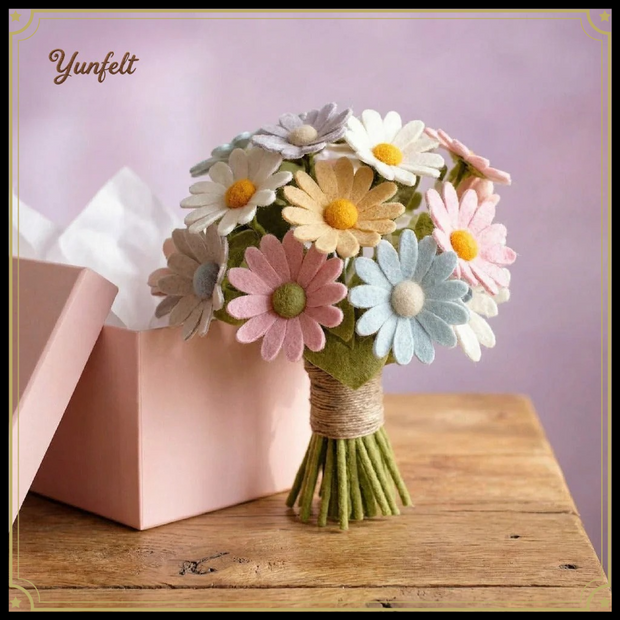 Everlasting Pastel Daisy Bouquet – Wool Felt Spring Floral Arrangement