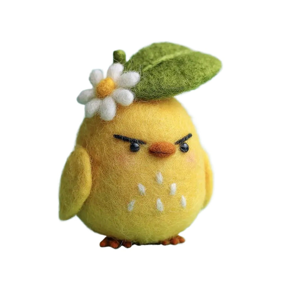 Sassy Chick with Daisy & Leaf Hat – Grumpy Wool Felt Desk Pet