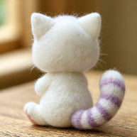 Handmade Wool Felt Purple Mushroom Cat Figurine – Whimsical Desk Decor Gift