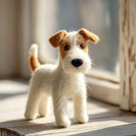 Handmade Wool Felt Terrier Dog Figurine – Nature-Inspired Desk Decor Gift