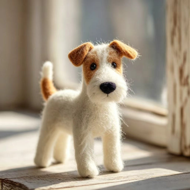 Handmade Wool Felt Terrier Dog Figurine – Nature-Inspired Desk Decor Gift