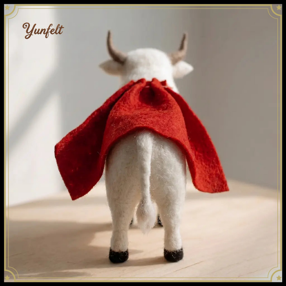 Red Cape Warrior Bull – Wool Felt Motivational Desk Figurine