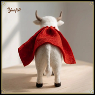 Red Cape Warrior Bull – Wool Felt Motivational Desk Figurine