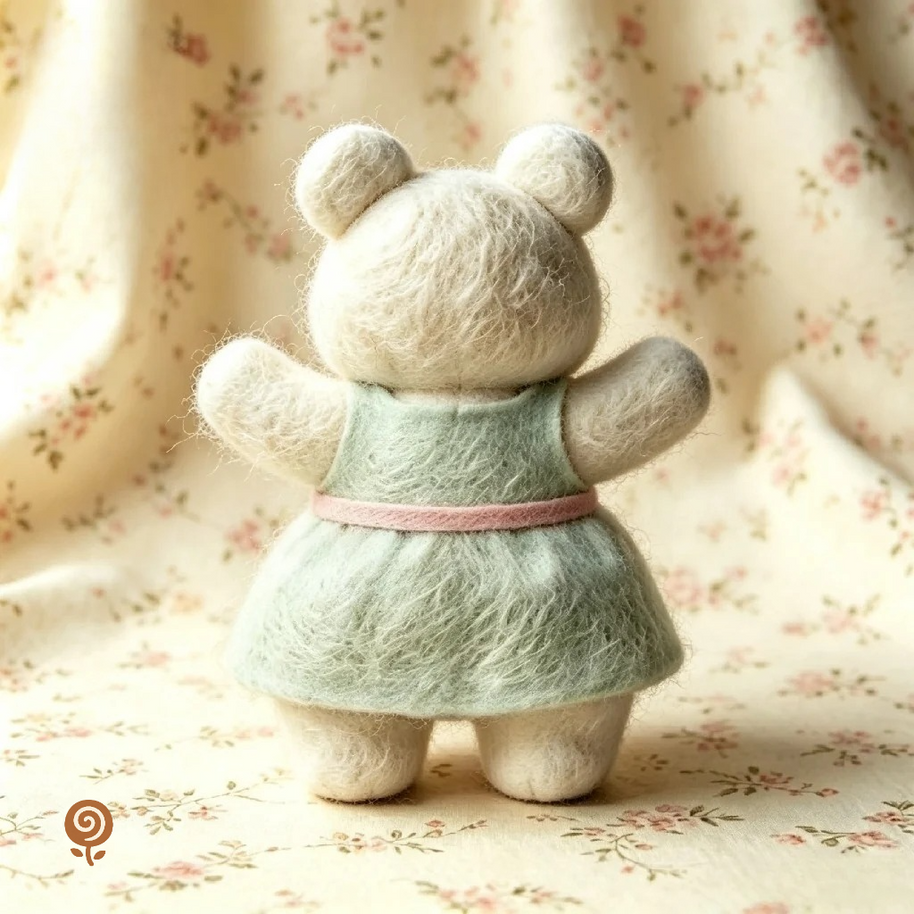 The Twirling Mint-Dress Mouse – Handmade Wool Felt Figurine