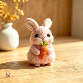 The Little Carrot-Hugging Bunny – Handmade Wool Felt Rabbit Figurine