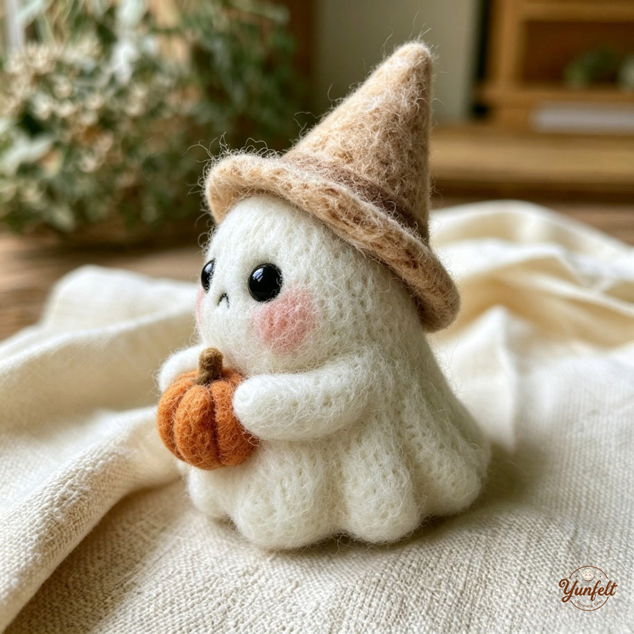 Handmade Wool Felt Halloween Ghost Figurine – Spooky Desk Decor Gift